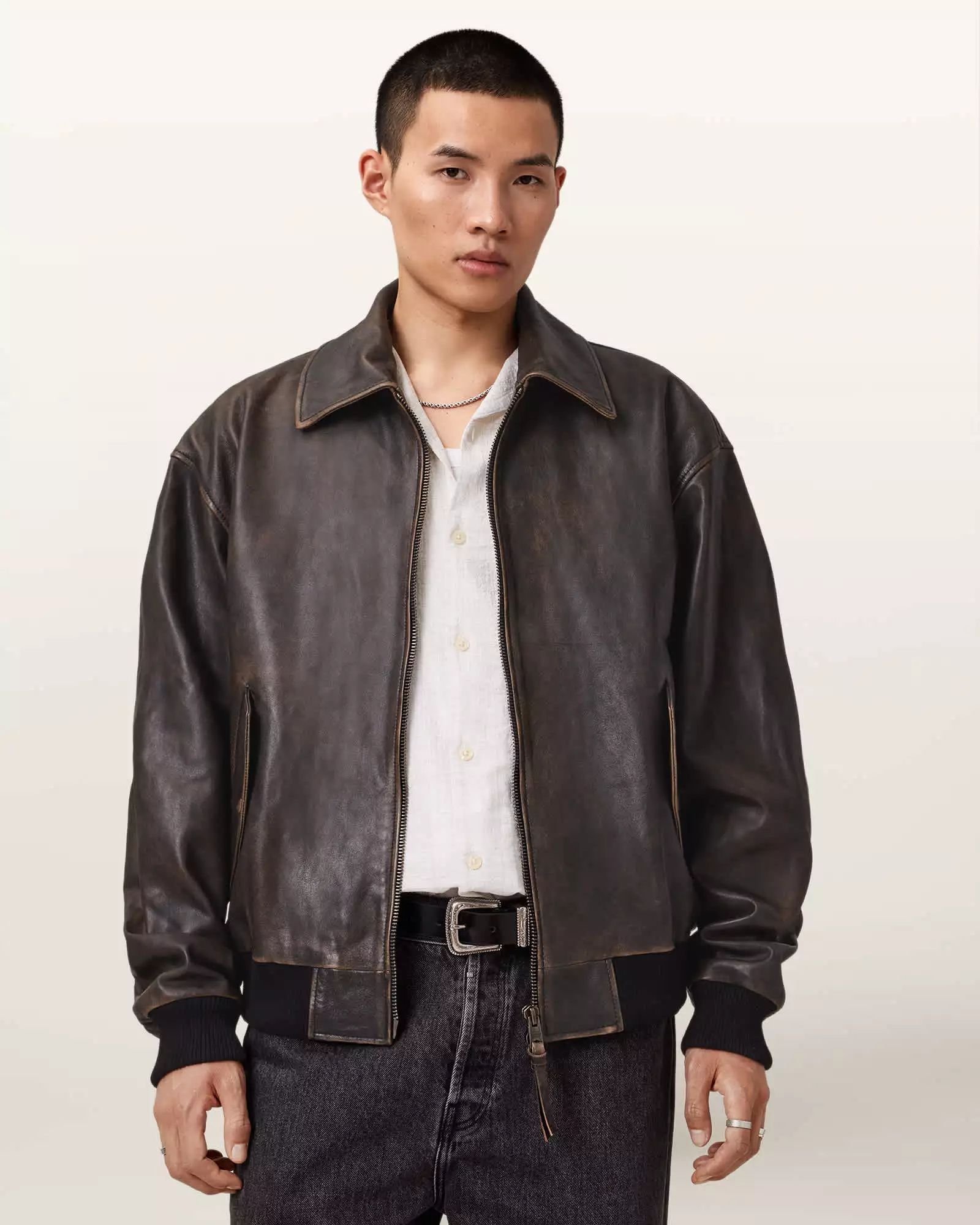 MARCO 寬鬆羊皮飛行員外套