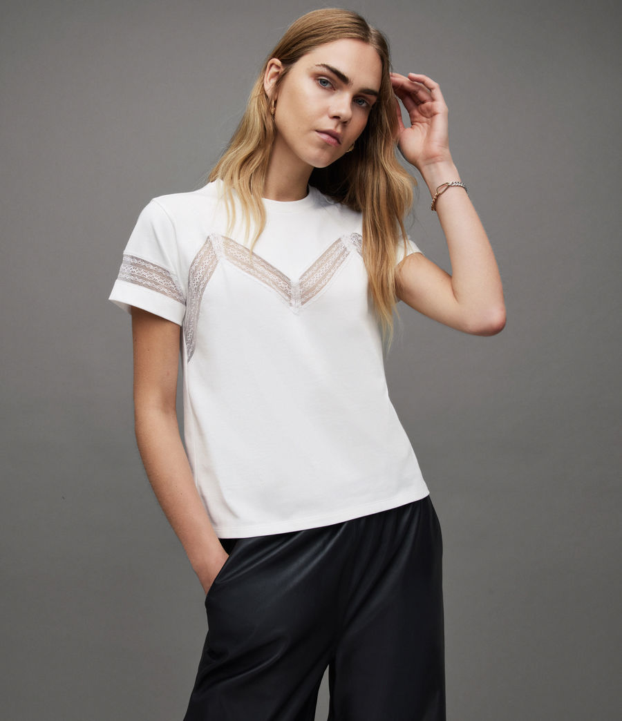ALLSAINTS 台灣官方網站| LINA 蕾絲短袖T恤Optic White