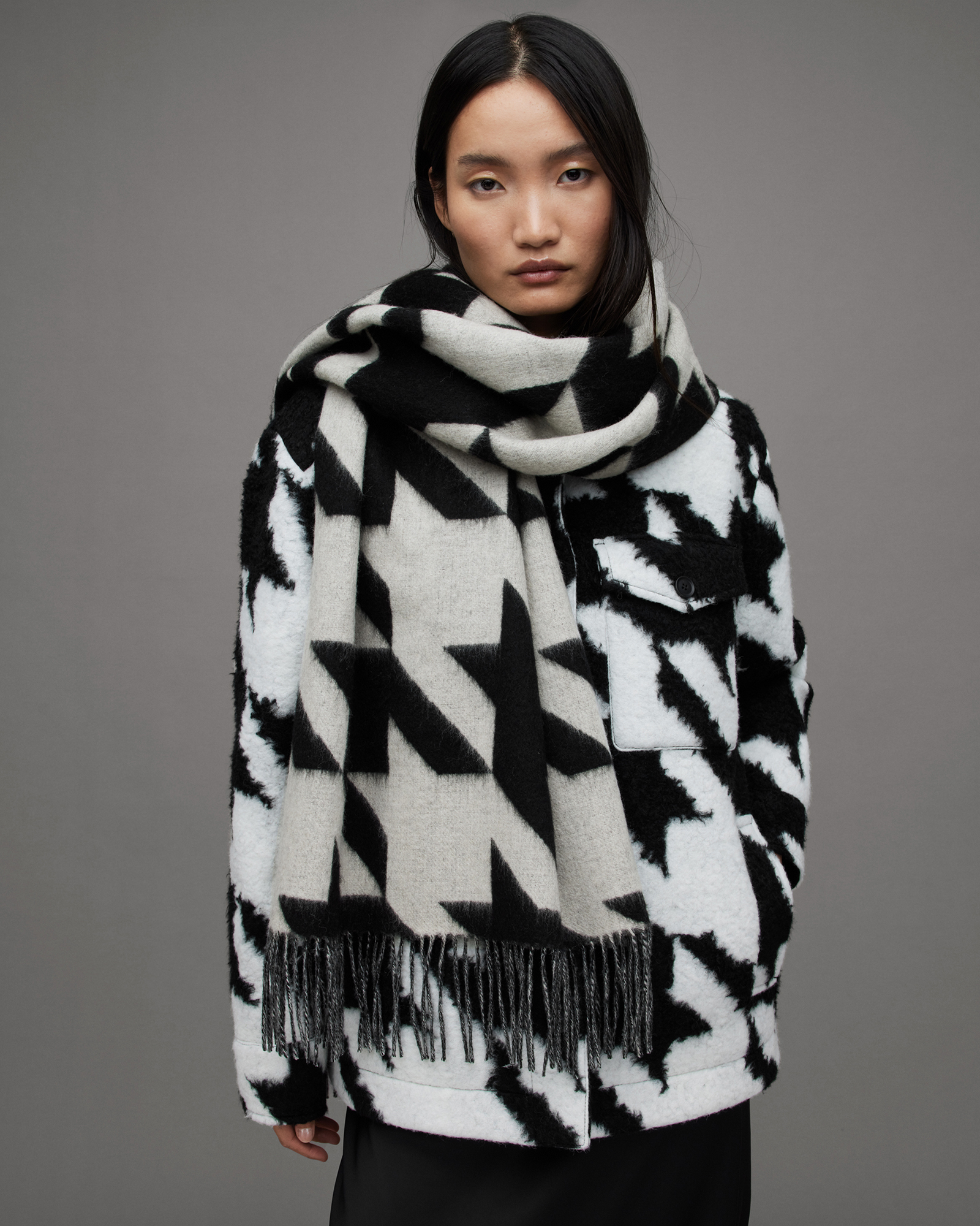 HOUNDSTOOTH 千鳥格紋羊毛圍巾